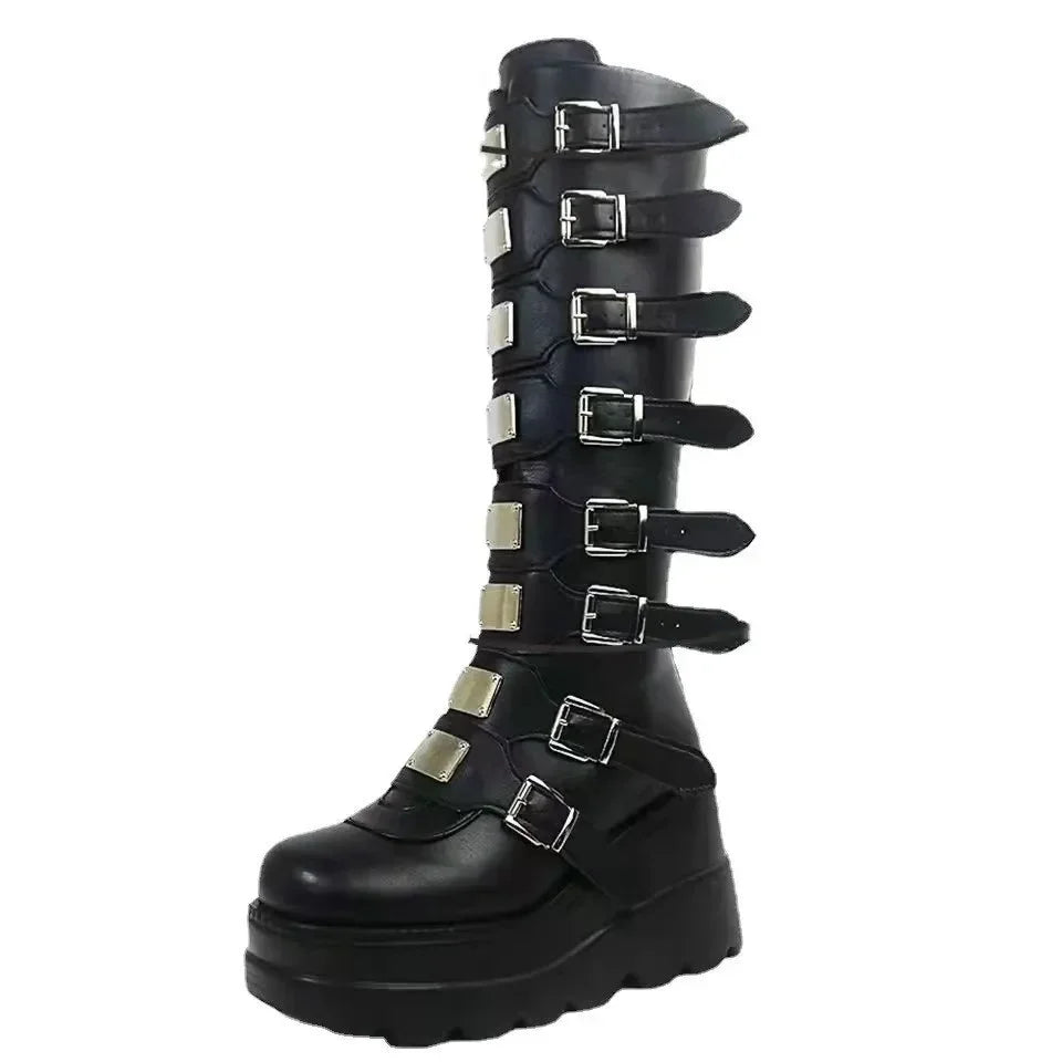 Botas longas para mulheres sapatos góticos plataforma joelho botas altas punk preto sexy motocicletas botas novo halloween cosplay sapatos femininos