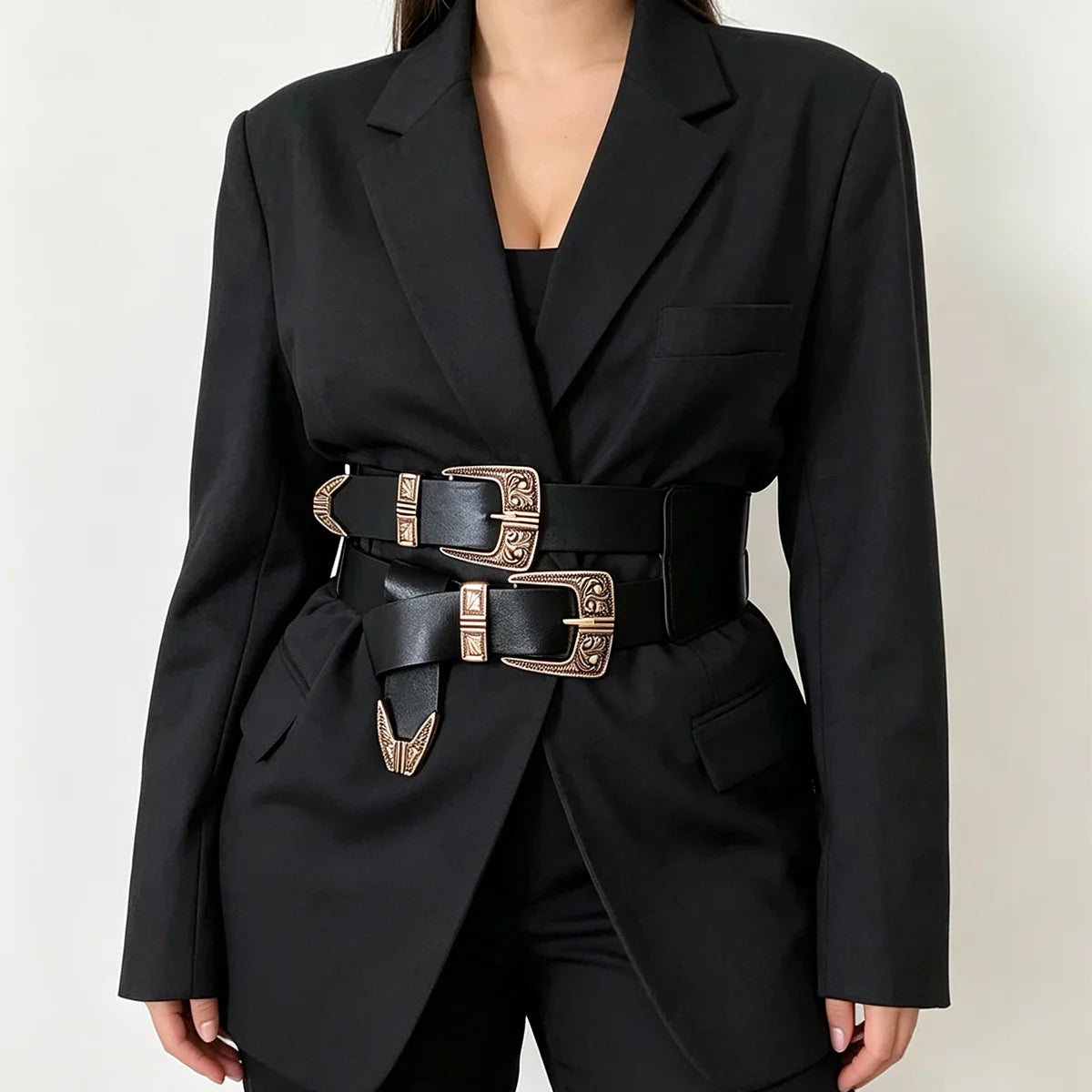 Novo Cinto Largo Punk Preto em Couro PU para Mulheres, Cintos Modeladores de Cintura Alta Elásticos, Cintos Pretos para Vestidos Femininos.