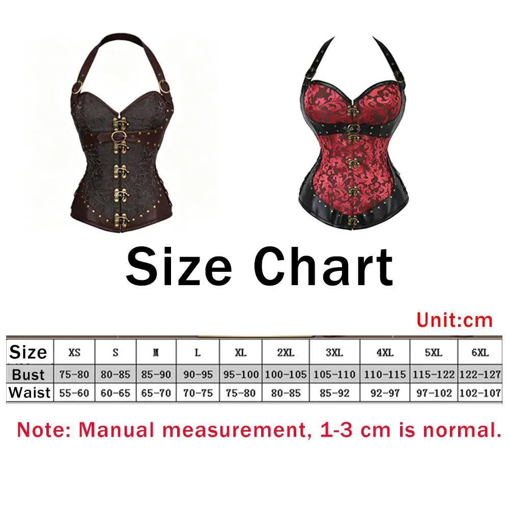 Corset Feminino Estilo Vitoriano Gótico com Alça no Pescoço e Botões - Top Modelador Bustiê
