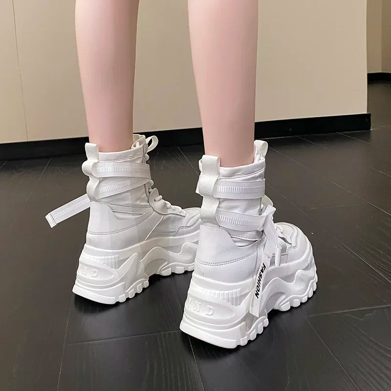 Nova plataforma tênis feminino cruz rendas até luz sapatos casuais designer de moda sapatos vulcanizados casuais marca senhoras botas curtas