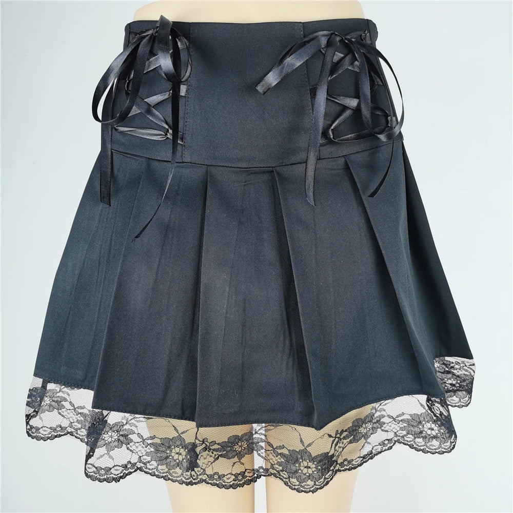 FICHOR-Mulheres Góticas Renda Ruffle Mini Saias, Harajuku, Fairy Grunge, Xadrez Rosa, Plissado, Japonês Lolita Streetwear, Mall Goth