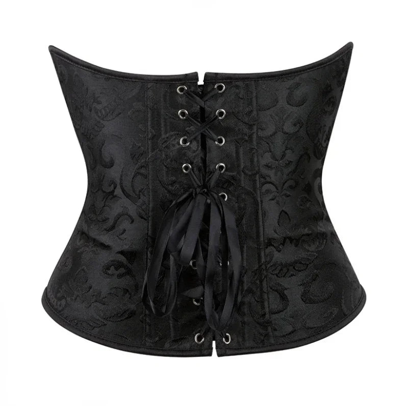 Corset Underbust Plus Size Jacquard Gótico — Cintura Cincher