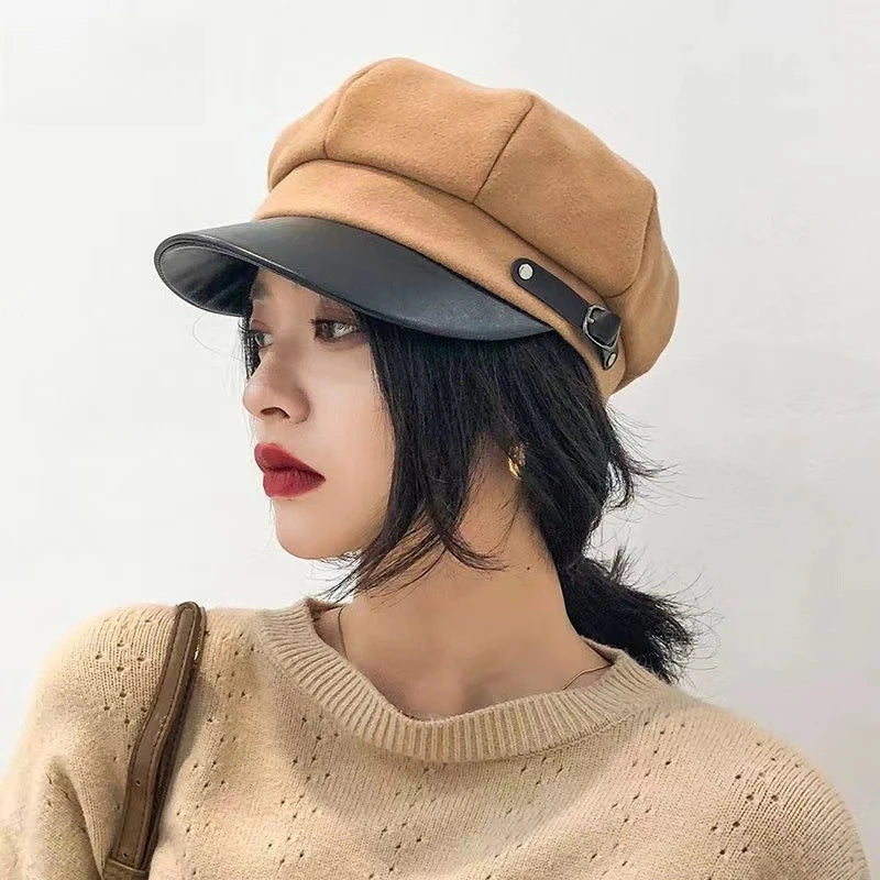 Boina britânica retrô elegante feminina, chapéu octogonal versátil coreano, boina clássica retrô