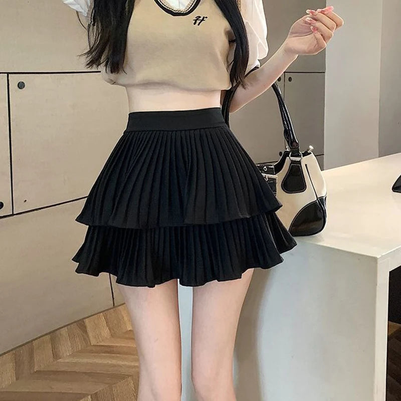 Saias Femininas com Camadas e Babados, Minissaia com Detalhes Cruzados, Shorts Embutidos, Skort Japonês Kawaii, Estilo Gótico Punk Y2K, Harajuku Anos 90, Sexy