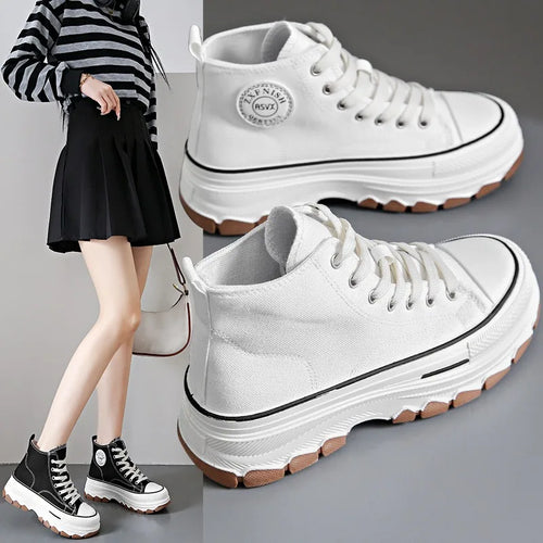 2024 novas mulheres tênis de alta qualidade rendas-up casual plarform altura lona antiderrapante resistente ao desgaste primavera feminino vulcanizar sapatos