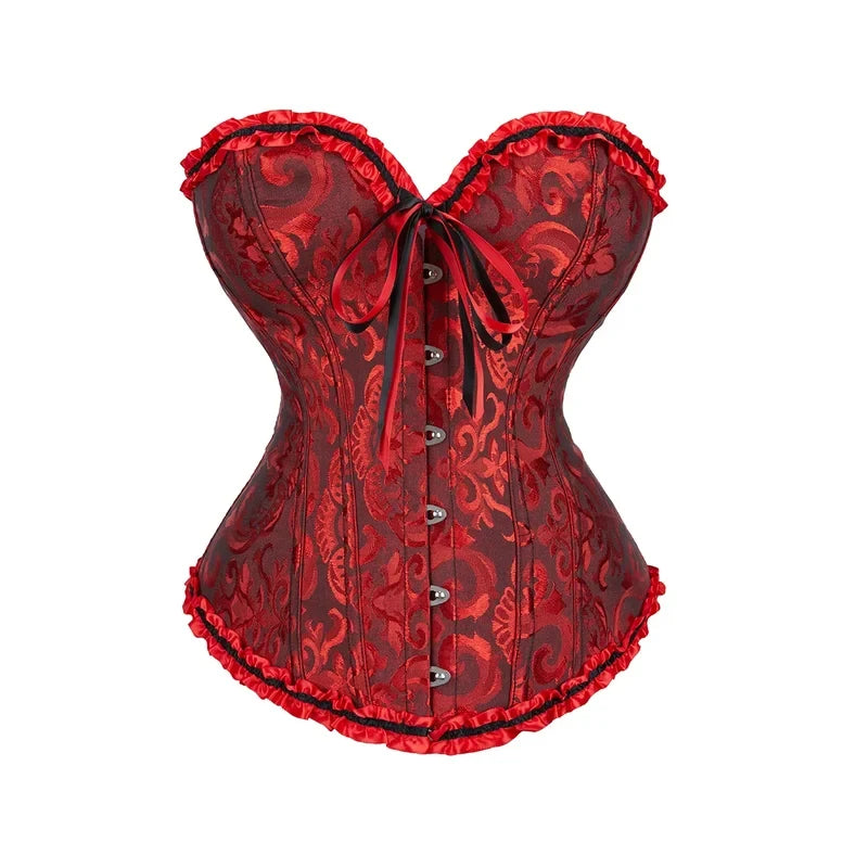 BurVogue Mulheres Lace Up Sexy Floral Desossado Espartilho Overbust Corpo Shaper BustierLingerie Bodyshaper Top Espartilhos Top