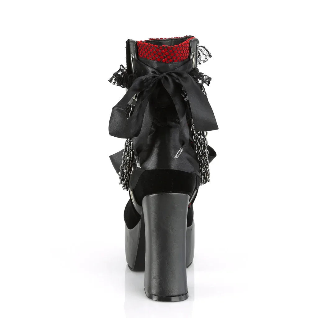 Estilo gótico corrente rendas até arco botas curtas femininas retro dedo do pé redondo salto quadrado plataforma grossa tornozelo botas punk senhoras sapatos de festa