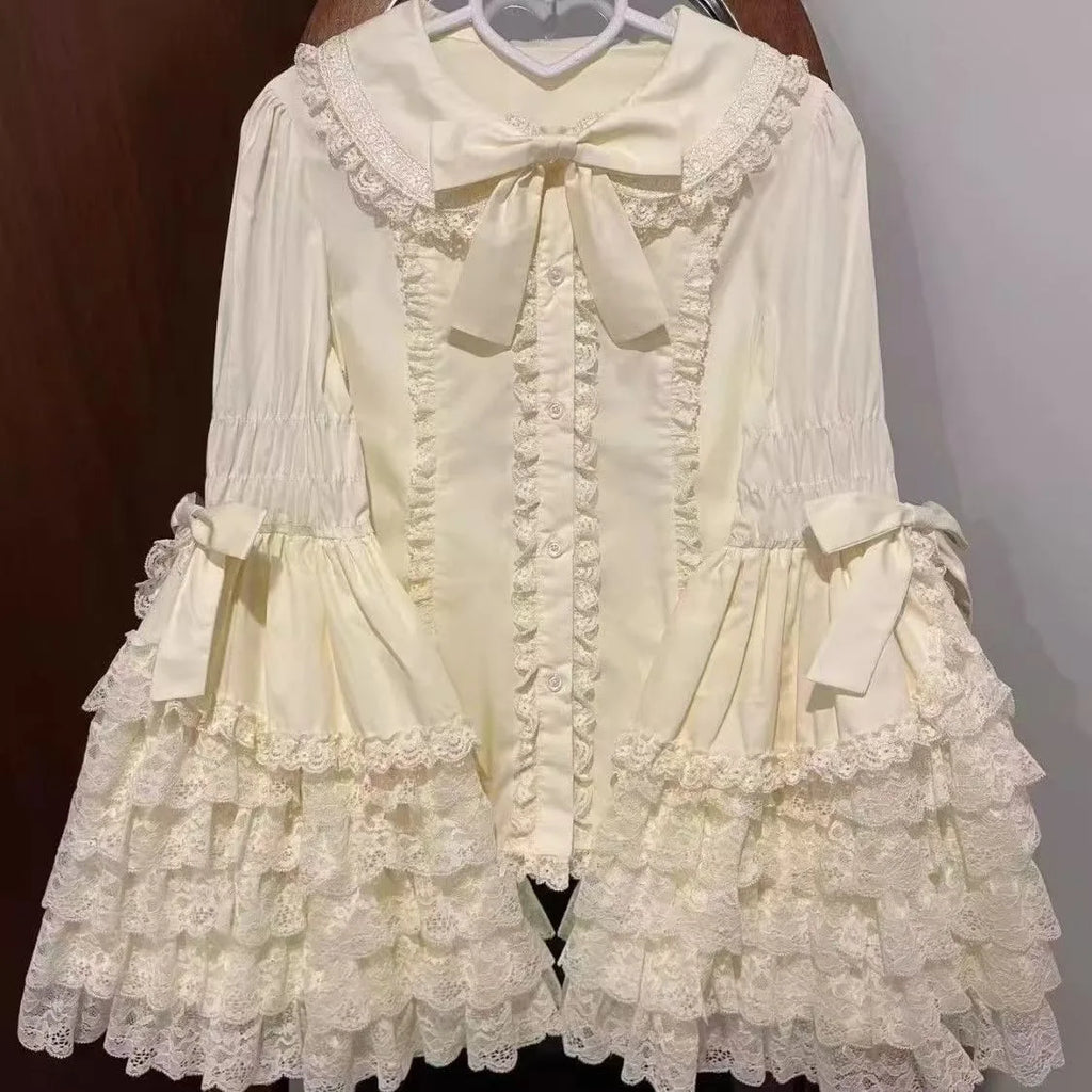 Camisa de Renda Estilo Boneca Lolita, Blusa Versátil de Manga Longa para o Verão, Roupa Interna Lolita Fofa