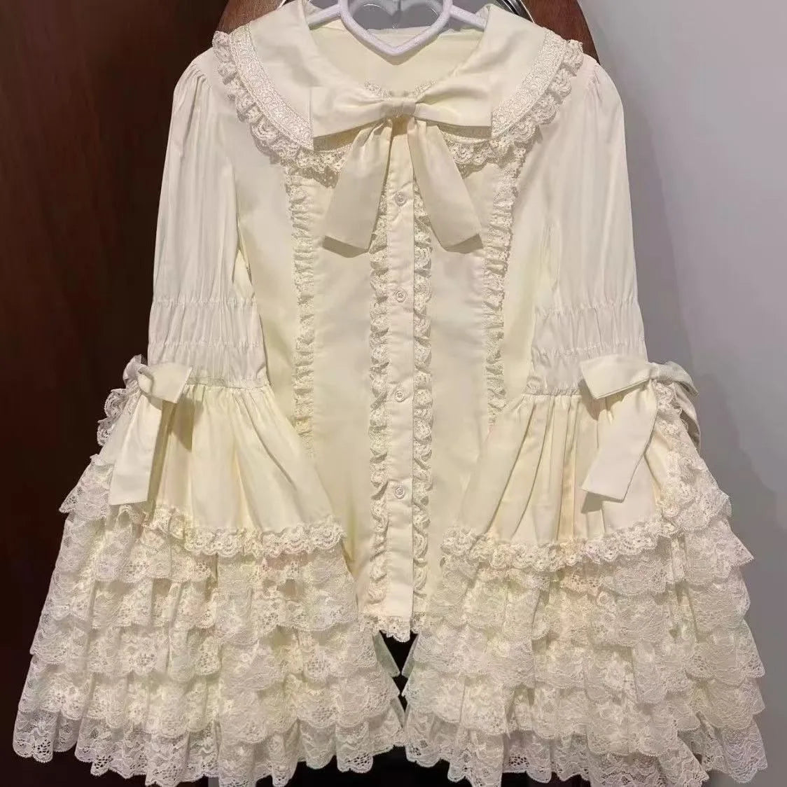 Camisa de Renda Estilo Boneca Lolita, Blusa Versátil de Manga Longa para o Verão, Roupa Interna Lolita Fofa
