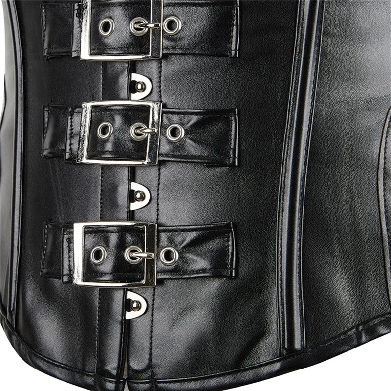Mulheres preto underbust espartilho topos sexy halter plutônio falso couro cintura trainer corpo shaper corselet colete preto prata
