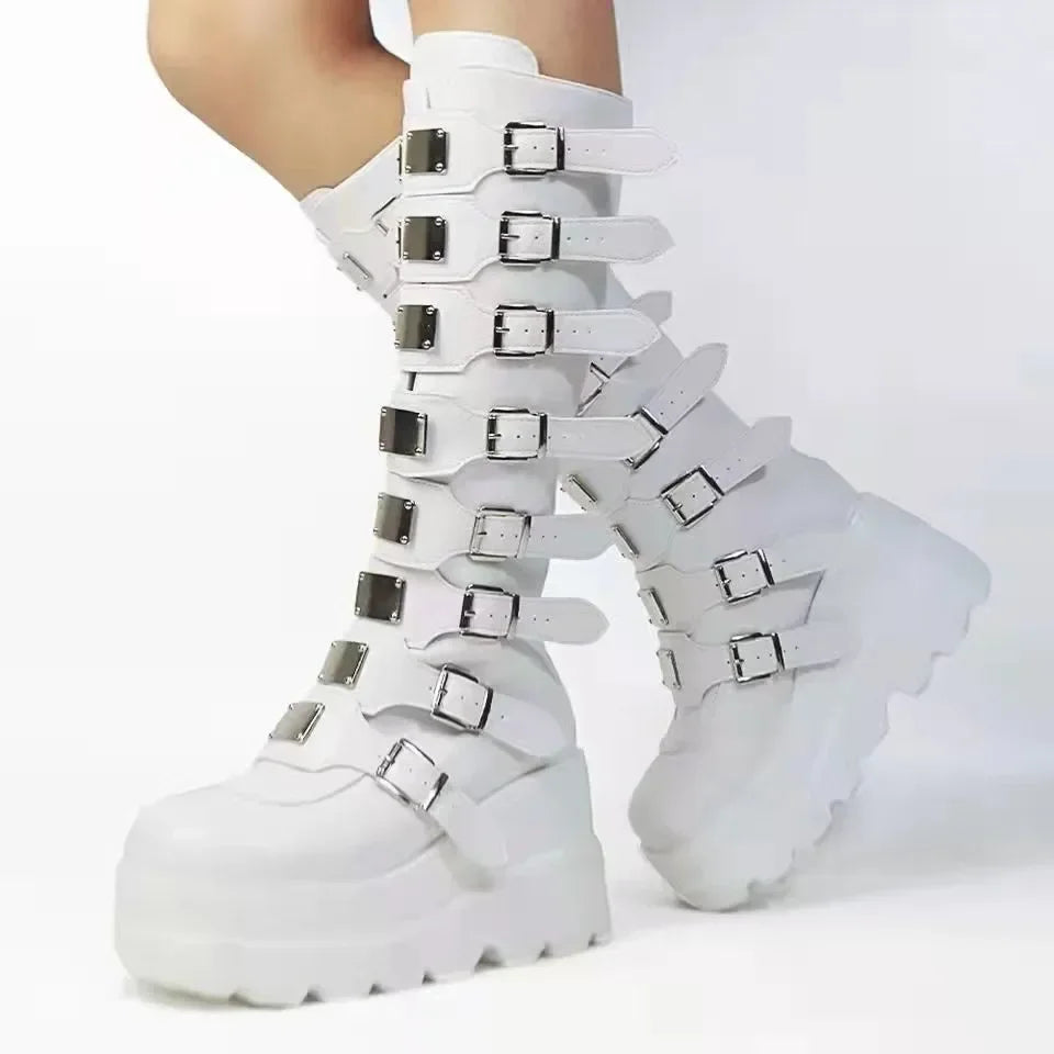 Botas longas para mulheres sapatos góticos plataforma joelho botas altas punk preto sexy motocicletas botas novo halloween cosplay sapatos femininos