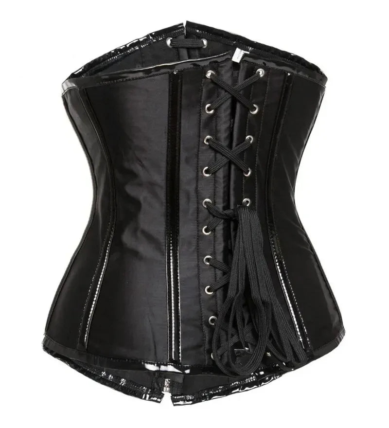 Corset Gótico Steampunk Underbust Preto e Vermelho com Espiral de Aço, Treinador de Cintura, Bustiê com Zíper e Fivelas, Corselete Modelador