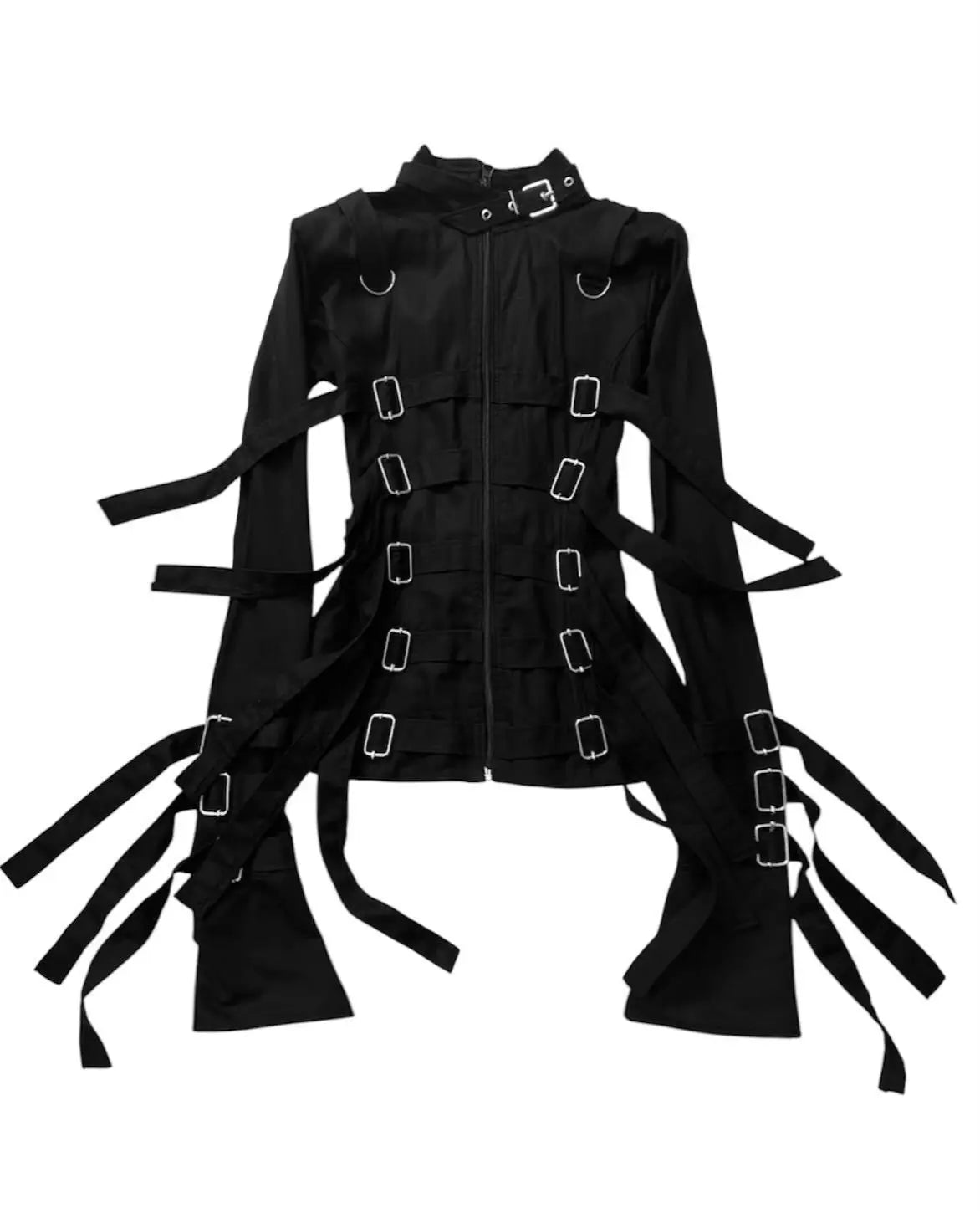 Punk Goth Bondage Jaqueta com fivela feminina, manga comprida com zíper para cima