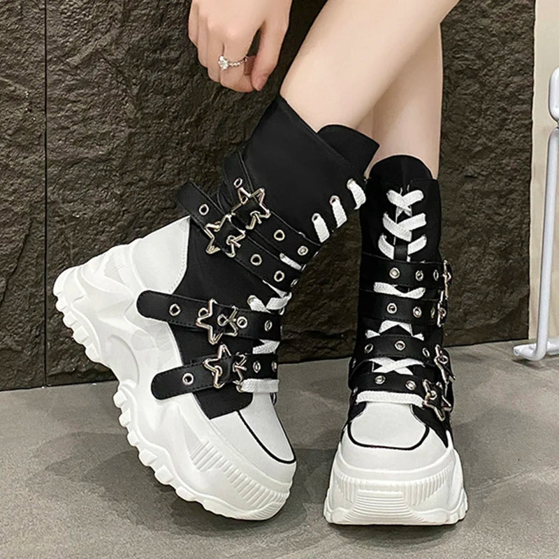 Bota Punk de Moto com Fivela Estrela