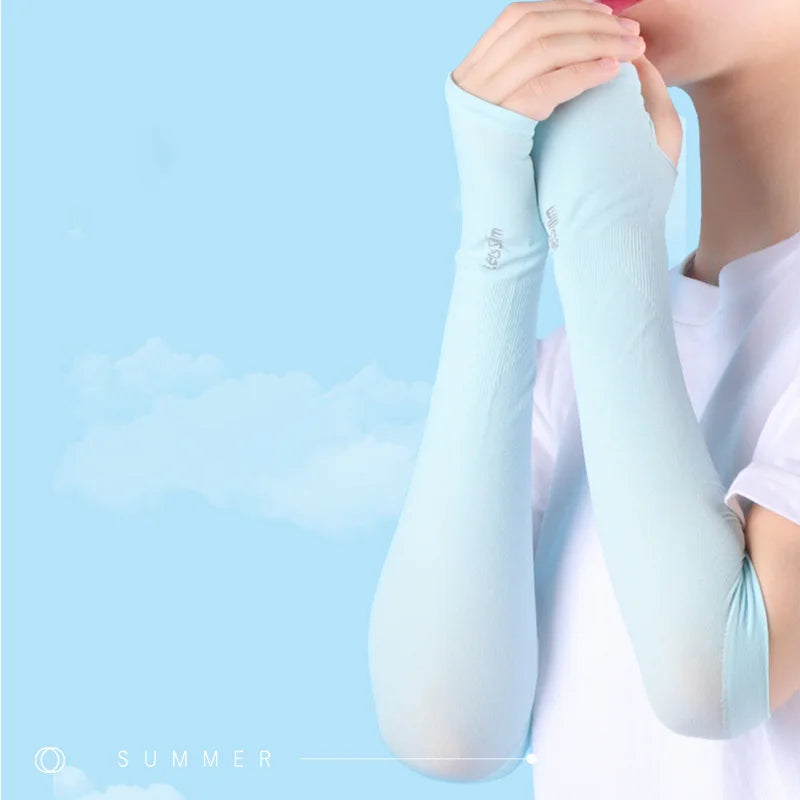 Capa de braço anti-uv para homens e mulheres, luvas sem dedos para ciclismo, verão, esporte, seda gelada, cachecol legal, seda elástica, capas de braço para dirigir