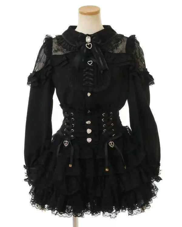 Minissaia Feminina Estilo Lolita Doce Japonês, Retro Elegante, com Renda e Faixas, Saias de Festa em Camadas, Gótica Y2k com Fivelas Metálicas