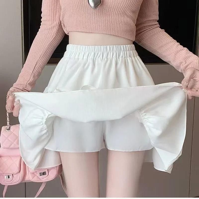 Saias Femininas com Camadas e Babados, Minissaia com Detalhes Cruzados, Shorts Embutidos, Skort Japonês Kawaii, Estilo Gótico Punk Y2K, Harajuku Anos 90, Sexy