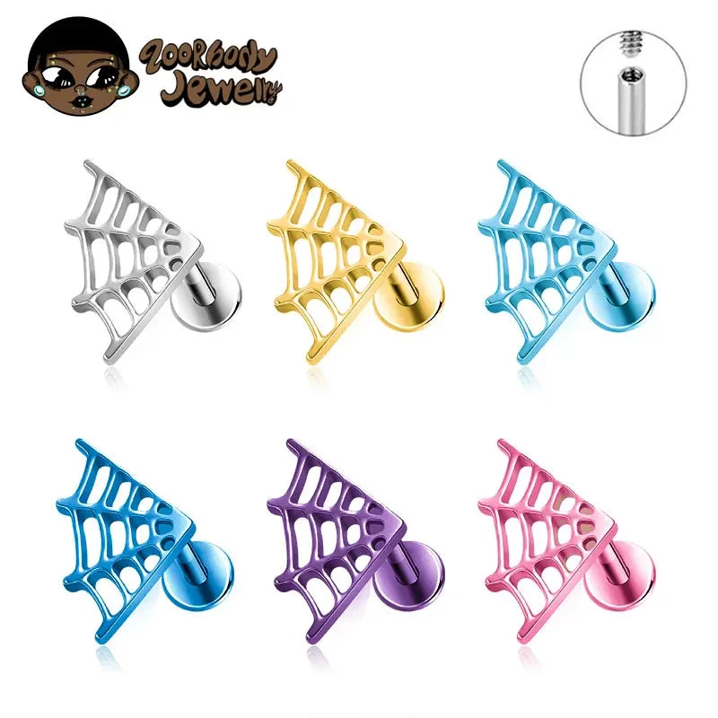 Astm f136 titânio grande aranha web laboratório piercing punk gótico orelha helix plana tragus piercing labret festa de halloween jóias do corpo