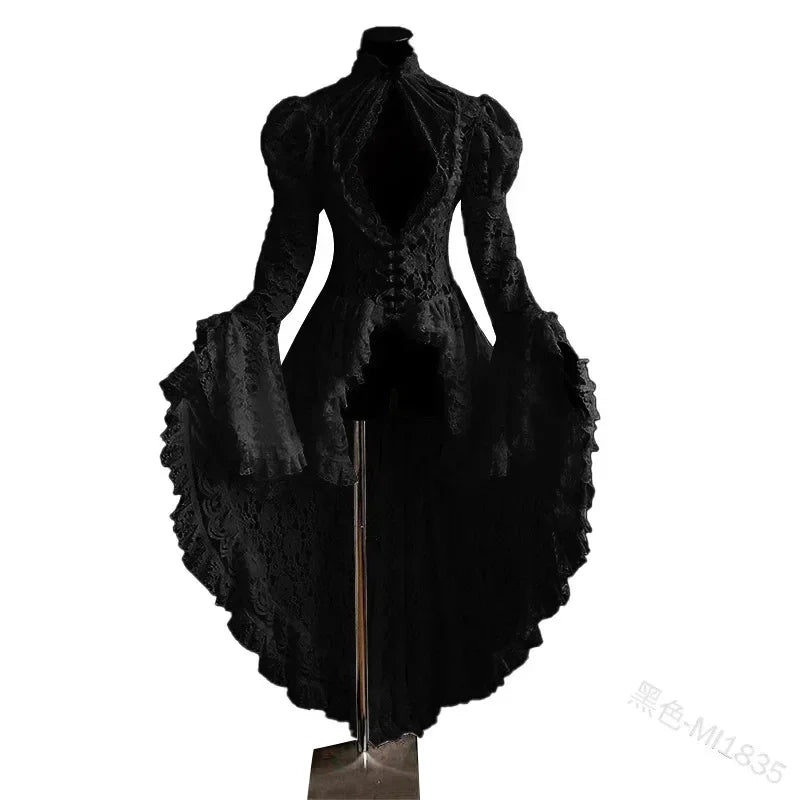 Feminino S-5XL cosplay vestido estilo gótico vestido assimétrico halloween retro vintage sólido renda medieval cardigan cosplay