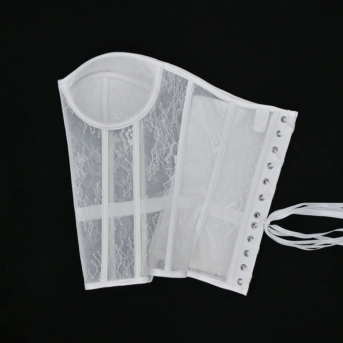 Aço osso korset mulher oco para fora sutiã de renda sem alças bustier superior malha lingerie feminina preto branco biege espartilho