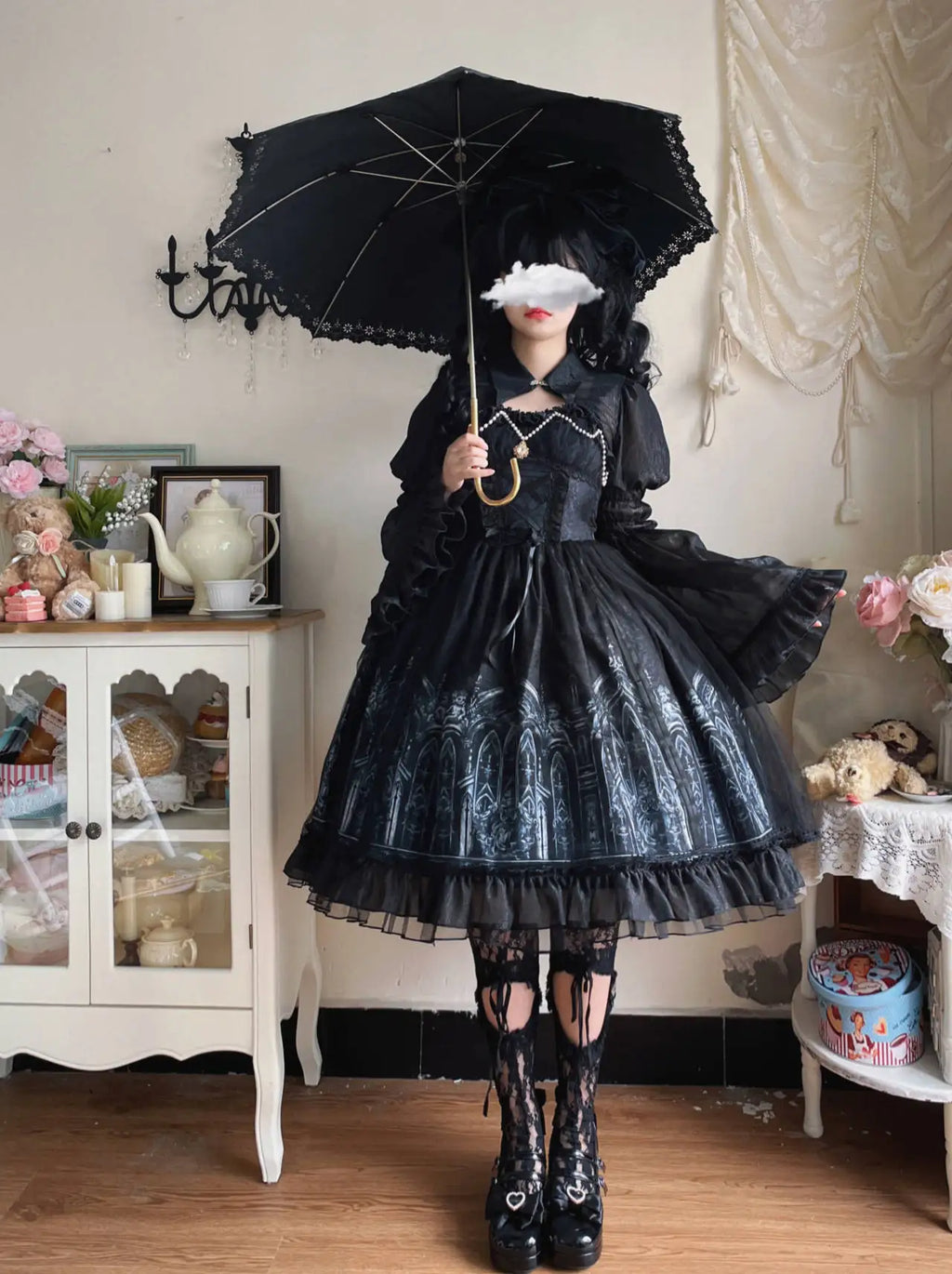 Original halloween lolita vestido nova primavera e verão feminino meninas escuro gótico jsk vestido manga alargamento capa camisa