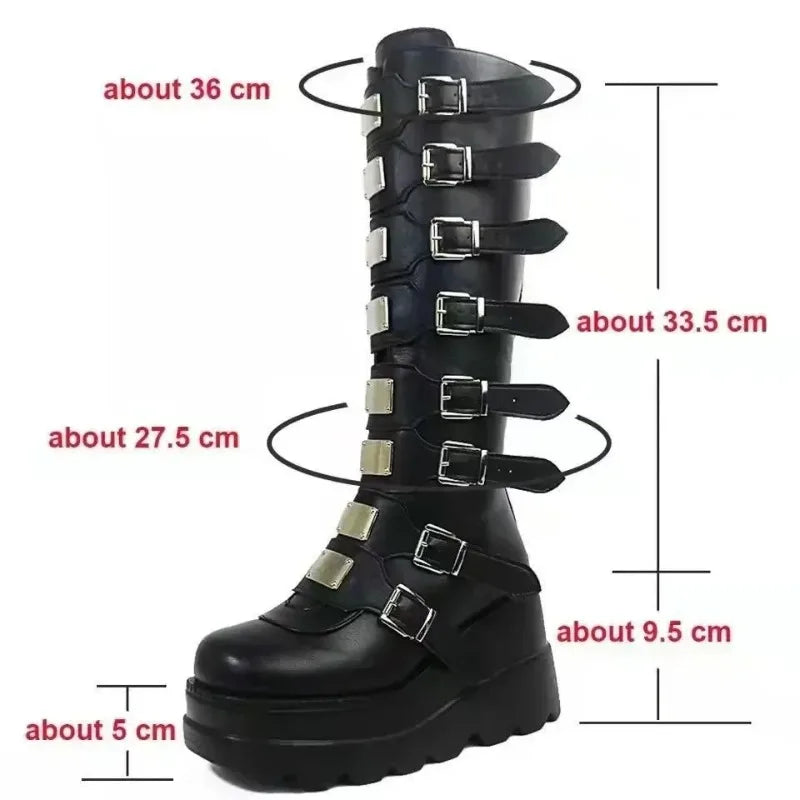 Botas longas para mulheres sapatos góticos plataforma joelho botas altas punk preto sexy motocicletas botas novo halloween cosplay sapatos femininos