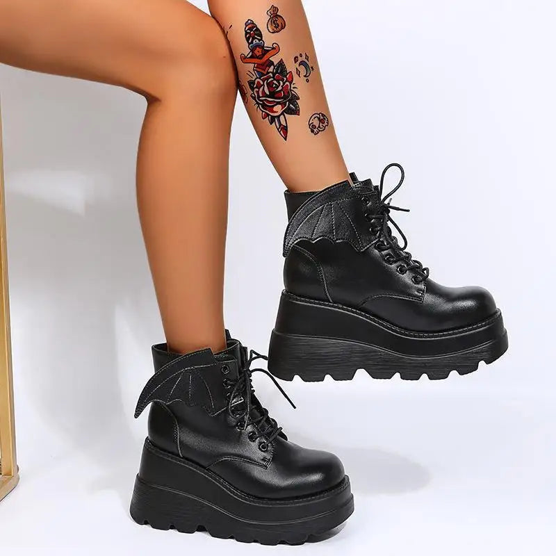 2025 marca punk botas femininas senhoras cosplay botas altas conforto longo tubo botas de couro plataforma cunhas sapatos femininos estilo gótico