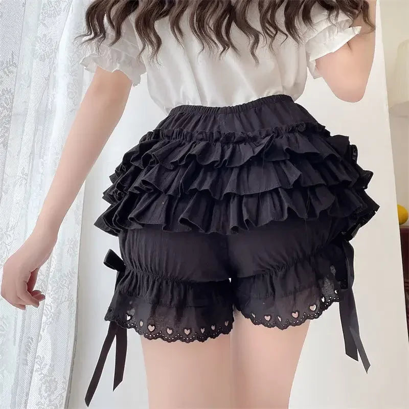 Preto branco plissado calcinha mulher abóbora bonito calcinha arco nó lolita shorts de segurança calças vintage vitoriano bloomers