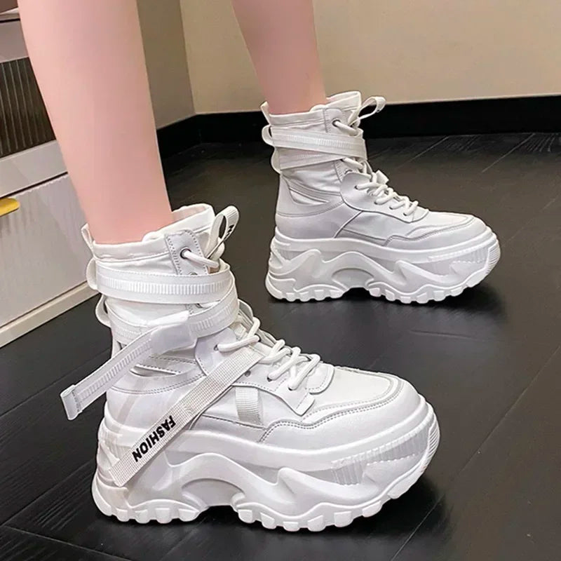 Nova plataforma tênis feminino cruz rendas até luz sapatos casuais designer de moda sapatos vulcanizados casuais marca senhoras botas curtas