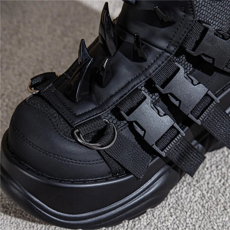 2025 novas mulheres de couro genuíno punk muffin plataforma esportes retro rebite botas curtas de metal pesado