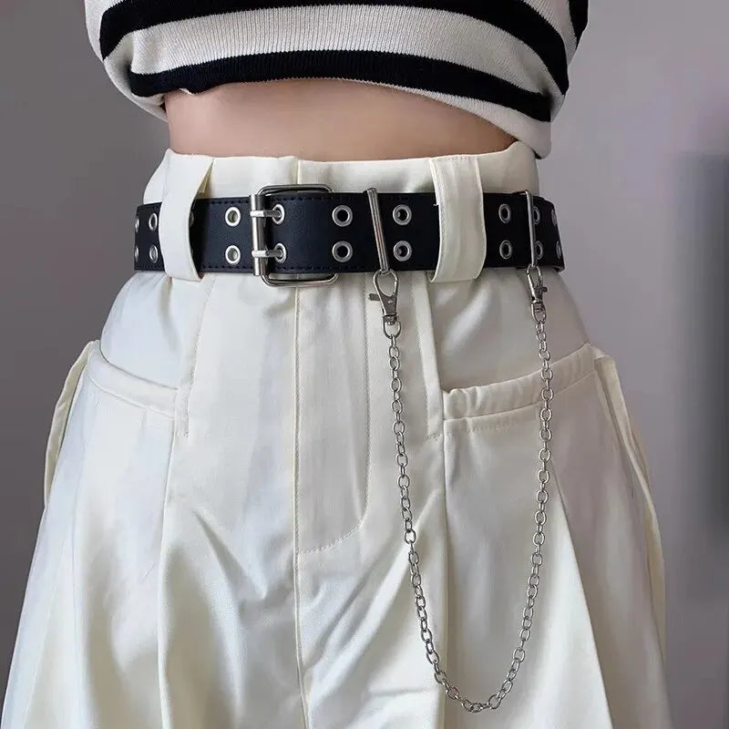 Moda liga feminina cintos corrente de luxo para couro genuíno novo estilo pino fivela jeans decorativo senhoras retro decorativo punk