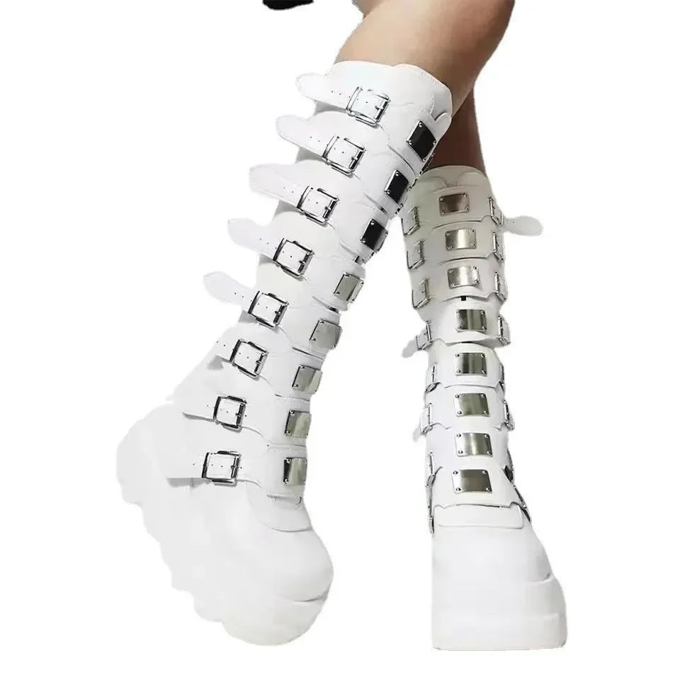 Botas longas para mulheres sapatos góticos plataforma joelho botas altas punk preto sexy motocicletas botas novo halloween cosplay sapatos femininos