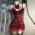 Vestido Gótico Y2K Vermelho para Mulheres, Vestido de Renda Emo ALT Grunge E-Girls Lolita, Vestido de Baile, Rave, Festival, Cyber Punk, Roupa Gótica de Estrela de Rock