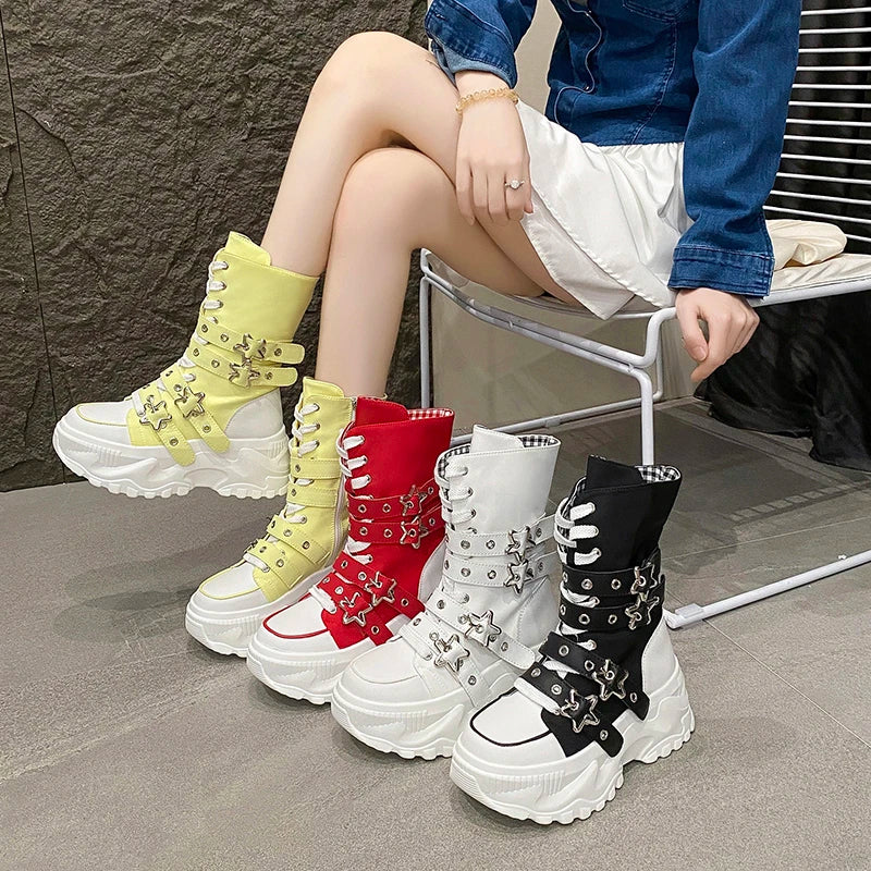 Bota Punk de Moto com Fivela Estrela