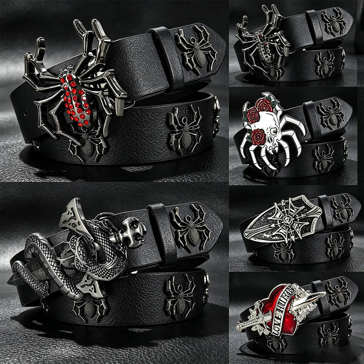 Cinto de Luxo com Strass e Design de Aranha para Homens, Acessório Gótico para Calças Jeans Femininas, Cinto Punk de 3,8cm de Largura para o Dia das Bruxas