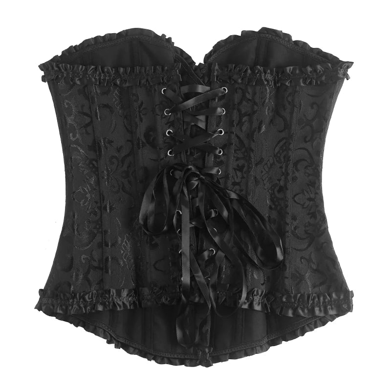BurVogue Mulheres Lace Up Sexy Floral Desossado Espartilho Overbust Corpo Shaper BustierLingerie Bodyshaper Top Espartilhos Top