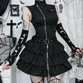 Kimutomo y2k sem mangas punk vestido feminino vintage harajuku suporte pescoço zíper mini vestidos de verão babados grunge festa gótica