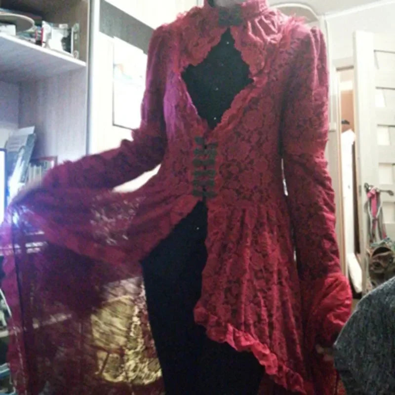 Feminino S-5XL cosplay vestido estilo gótico vestido assimétrico halloween retro vintage sólido renda medieval cardigan cosplay