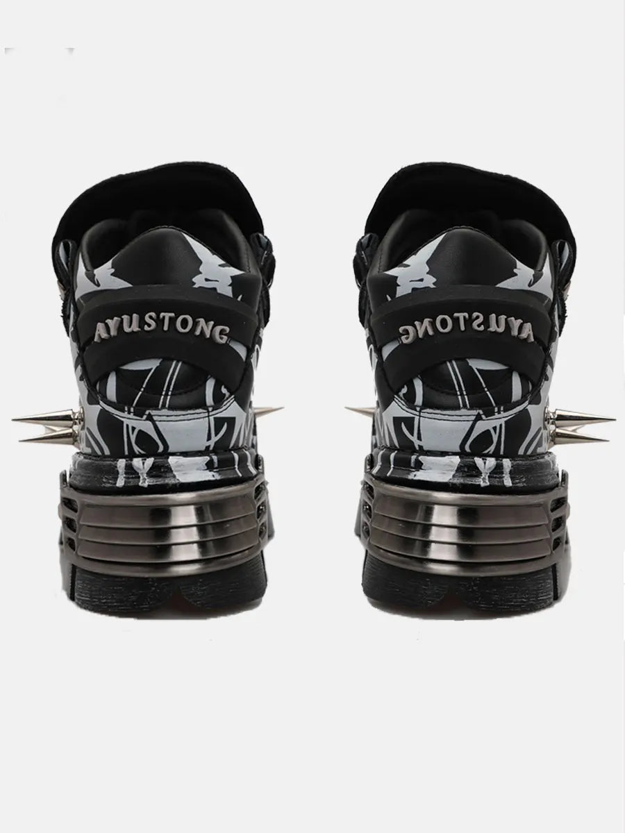 2026 Novo Design Original Plataforma Graffiti Unissex com Rebites Escuros Estilo Rock Punk, Tênis Casual Dad Shoes com Sola Plataforma