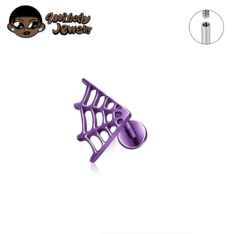 Astm f136 titânio grande aranha web laboratório piercing punk gótico orelha helix plana tragus piercing labret festa de halloween jóias do corpo