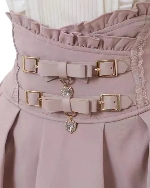Minissaia Feminina Estilo Lolita Doce Japonês, Retro Elegante, com Renda e Faixas, Saias de Festa em Camadas, Gótica Y2k com Fivelas Metálicas