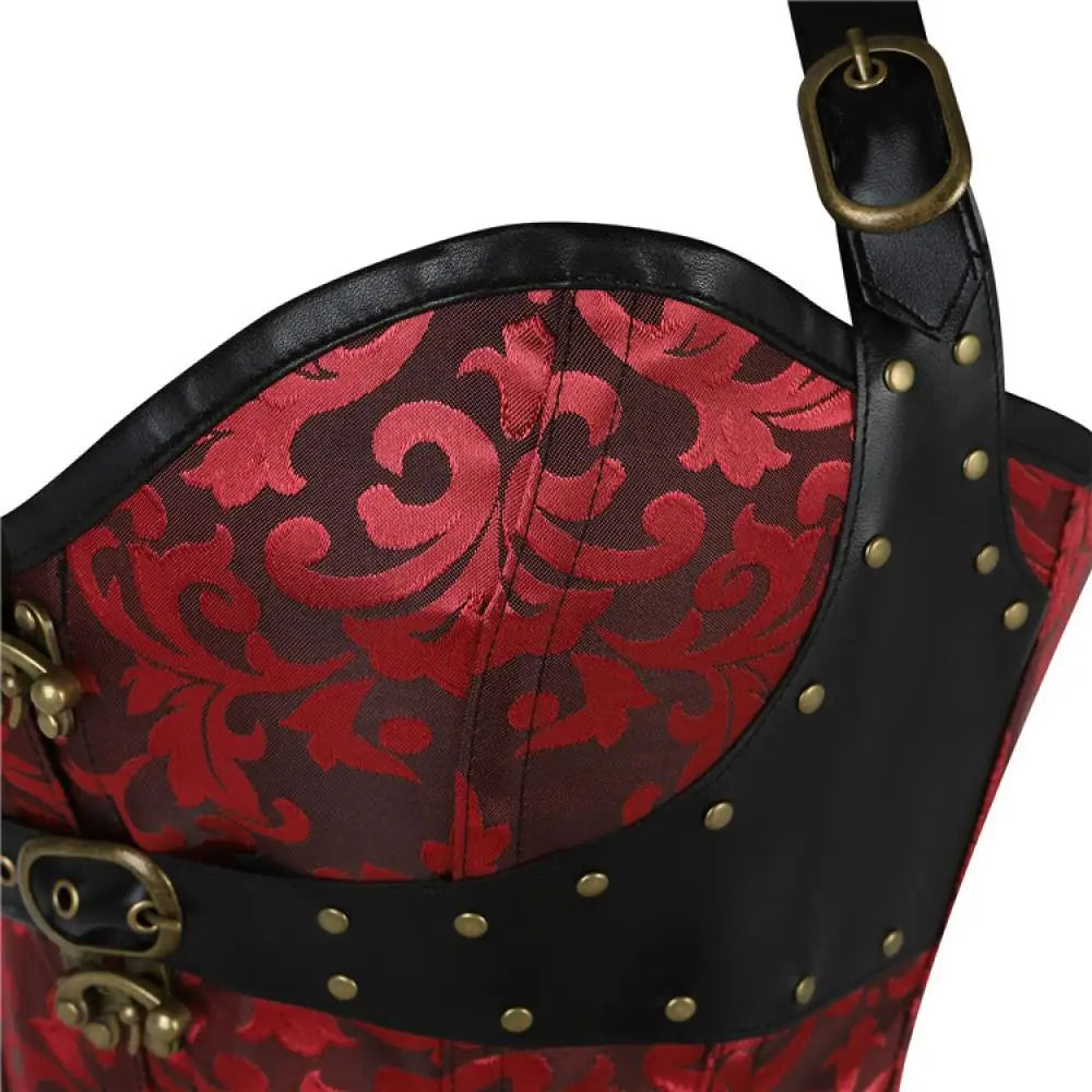 Corset Feminino Estilo Vitoriano Gótico com Alça no Pescoço e Botões - Top Modelador Bustiê