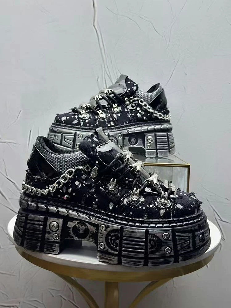 Novo Lançamento Verão 2026: Tênis Masculino Estilo Punk com Plataforma, Personalidade Niche, Moda Urbana Descolada, Modelo Dad Shoes