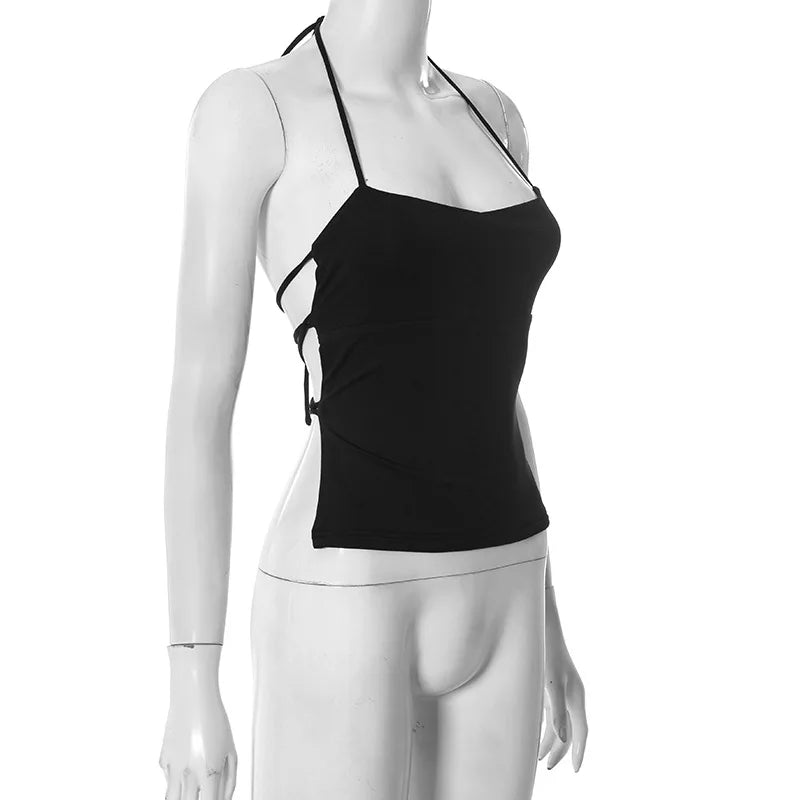 Laço de volta espartilho topo pescoço-montado colheita topo feminino roupas ousado y2k acessórios sem costas sexy clube outfit camison verano ropa mujer