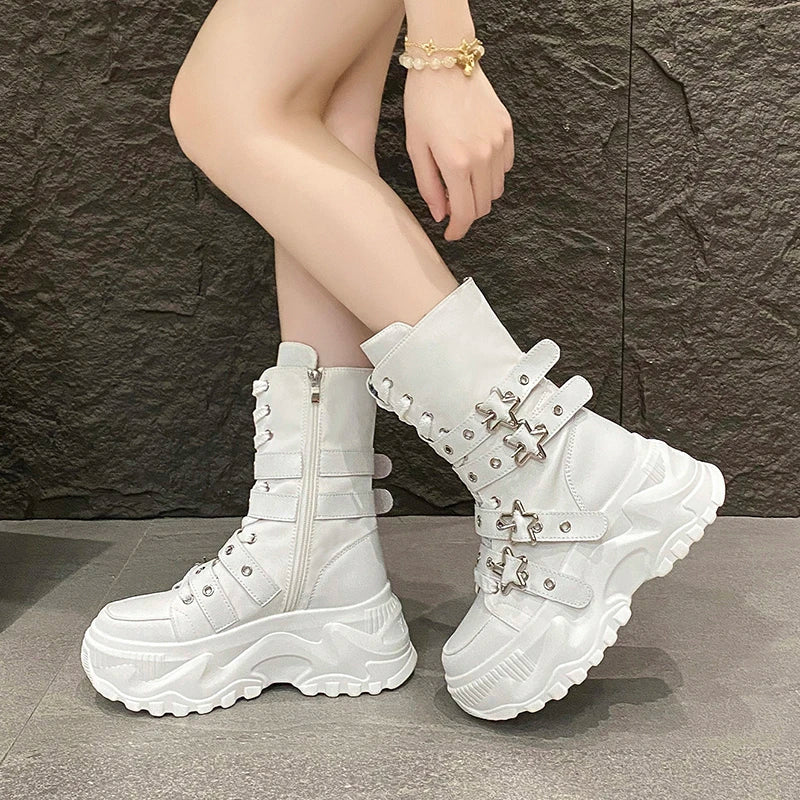 Bota Punk de Moto com Fivela Estrela