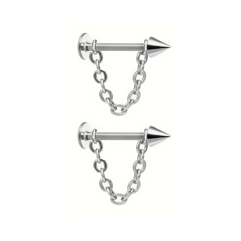 Piercing Labret com Corrente Aço Inoxidável