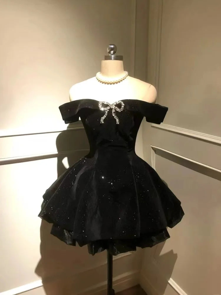 Vestido Gótico Vintage Japonês E-girl para Mulheres, Vestido Mini com Gola Alta, Manga Curta, Laço e Renda, Cintura Ajustada, Vestido Preto Doce e Picante
