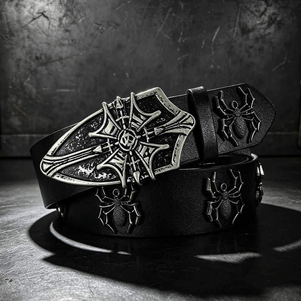 Cinto de Luxo com Strass e Design de Aranha para Homens, Acessório Gótico para Calças Jeans Femininas, Cinto Punk de 3,8cm de Largura para o Dia das Bruxas