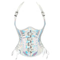 Mulheres preto underbust espartilho topos sexy halter plutônio falso couro cintura trainer corpo shaper corselet colete preto prata