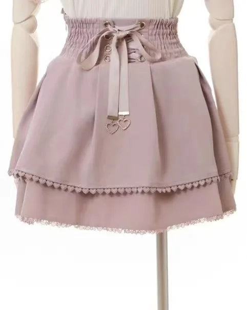 Minissaia Feminina Estilo Lolita Doce Japonês, Retro Elegante, com Renda e Faixas, Saias de Festa em Camadas, Gótica Y2k com Fivelas Metálicas